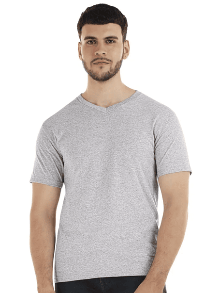 Polera m/corta algodón cuello V hombre 6