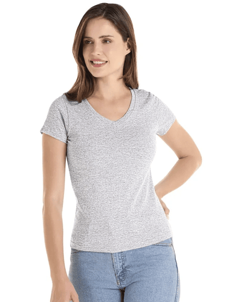 Polera m/corta cuello V mujer 1