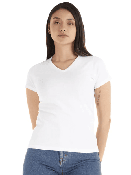 Polera m/corta cuello V mujer (Sin estampado) 2