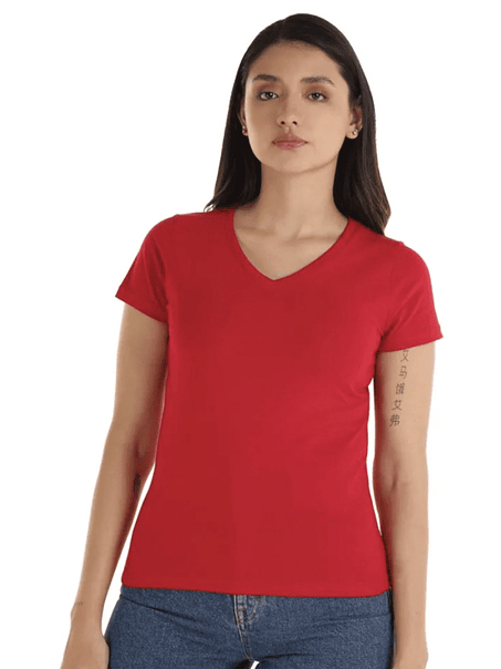 Polera m/corta cuello V mujer (Sin estampado) 3