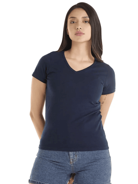 Polera m/corta cuello V mujer (Sin estampado) 4