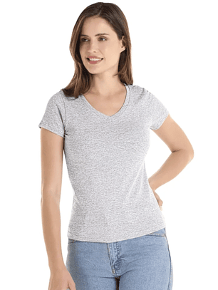 Polera m/corta cuello V mujer (Sin estampado)