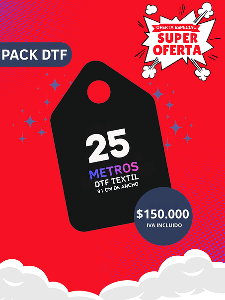 Pack DTF Textil 25 metros (31 cm ancho) 1