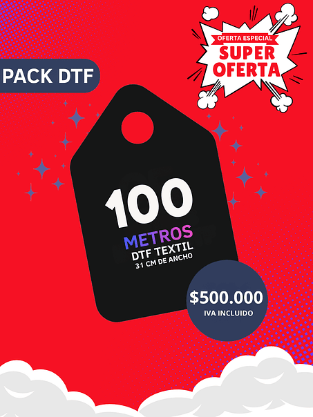 Pack DTF Textil 100 metros (31 cm ancho) 1