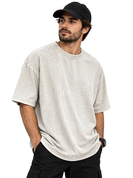 POLERA M/C ALGODÓN OVERSIZE (UNISEX) MINERAL WASH LONG FIT 5