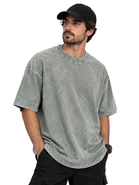 POLERA M/C ALGODÓN OVERSIZE (UNISEX) MINERAL WASH LONG FIT 7