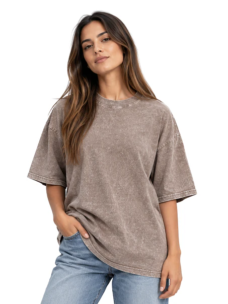 POLERA M/C ALGODÓN OVERSIZE (UNISEX) MINERAL WASH LONG FIT 10