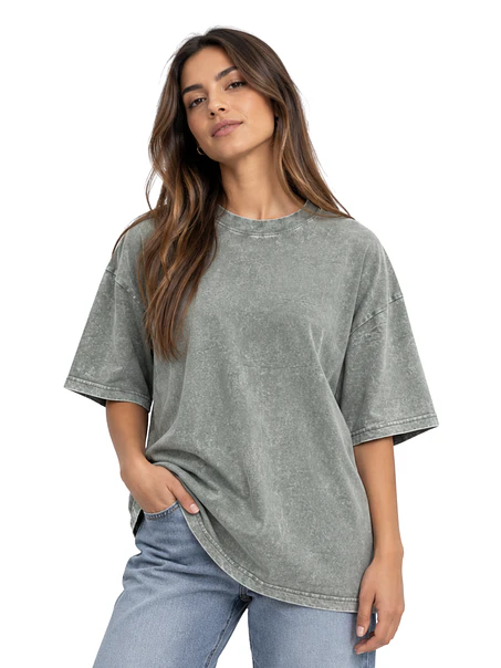 POLERA M/C ALGODÓN OVERSIZE (UNISEX) MINERAL WASH LONG FIT 8