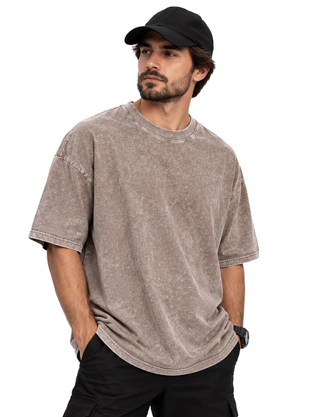 POLERA M/C ALGODÓN OVERSIZE (UNISEX) MINERAL WASH LONG FIT 9