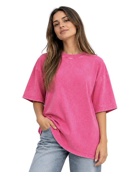 POLERA M/C ALGODÓN OVERSIZE (UNISEX) MINERAL WASH LONG FIT 2