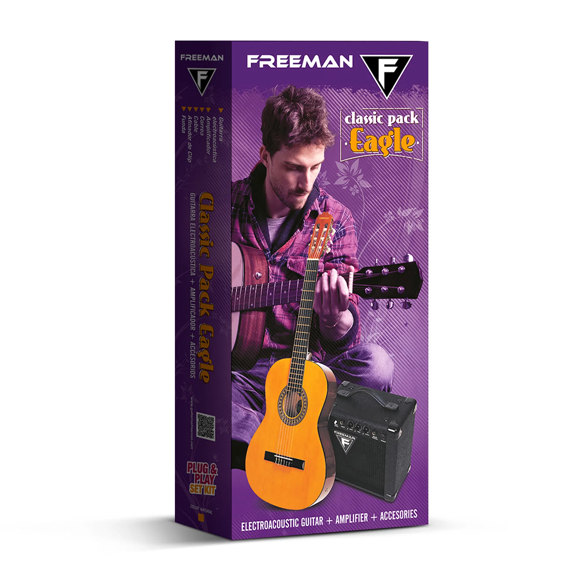 Pack de guitarra eléctroacústica Freeman Classic EAGLE - Nat