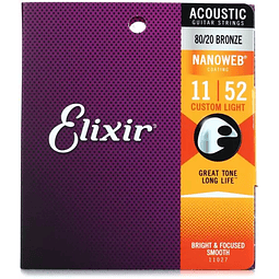 ELIXIR 11027 | Cuerdas para Guitarra Acústica NANOWEB 11-52