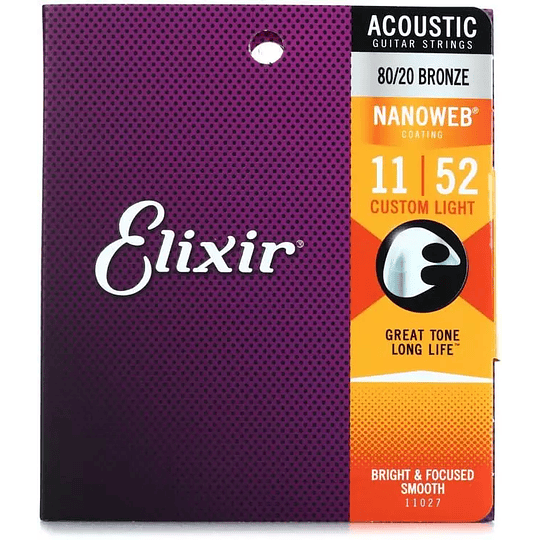 ELIXIR 11027 | Cuerdas para Guitarra Acústica NANOWEB 11-52
