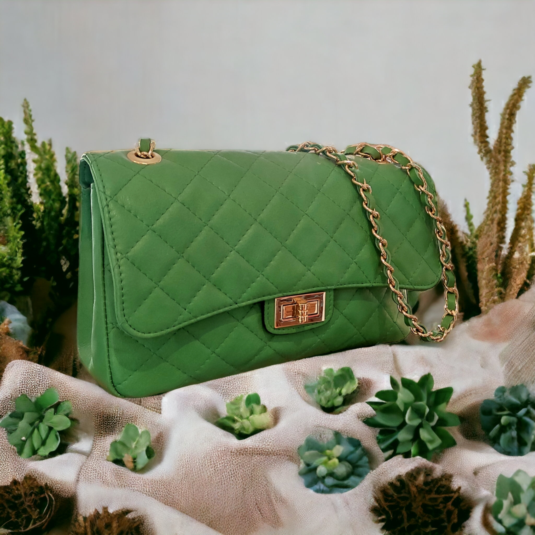 Cartera de cuero italiano verde 