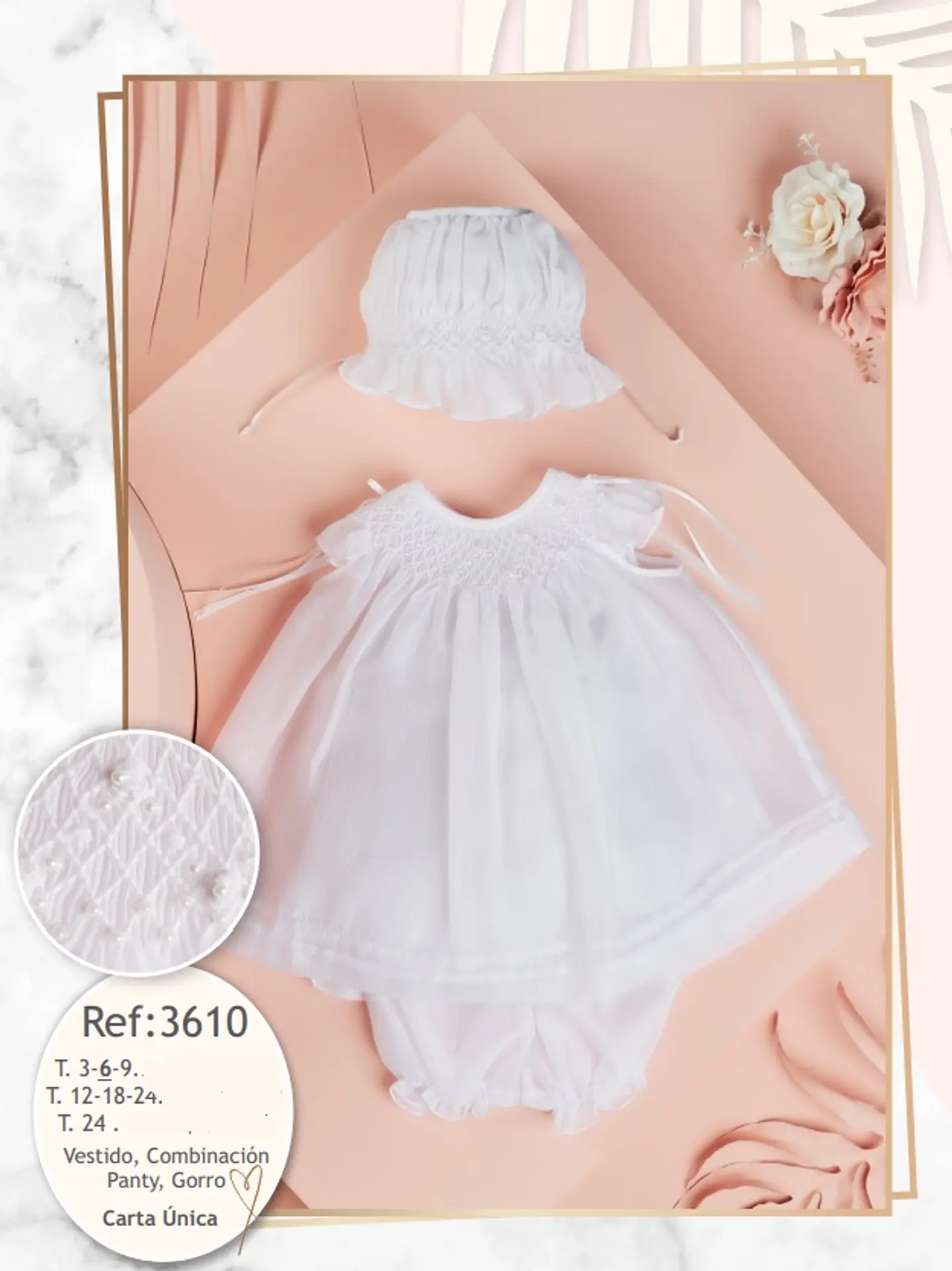 VESTIDO BAUTIZO CALADO CON GORRO Y CUBRE PAÑAL BLANCO O MARFIL 1
