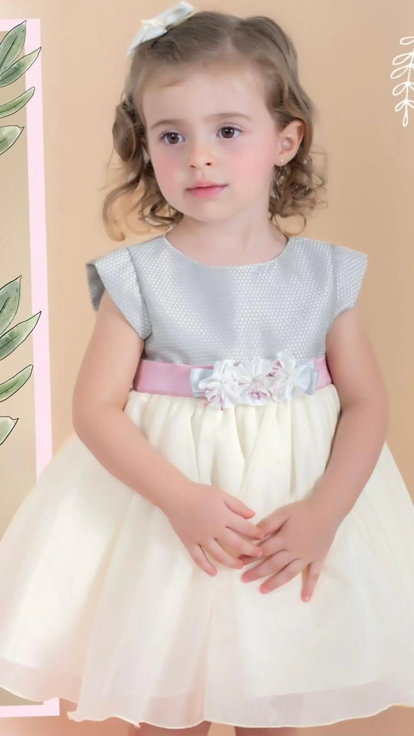 VESTIDO FORMAL PECHO GRIS LAZO ROSA  1