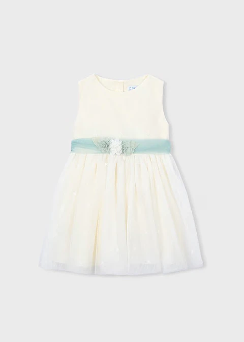 VESTIDO TULL CEREMONIA TULL BORDADO CRUDO
