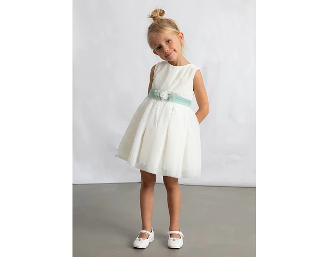 VESTIDO TULL CEREMONIA TULL BORDADO CRUDO