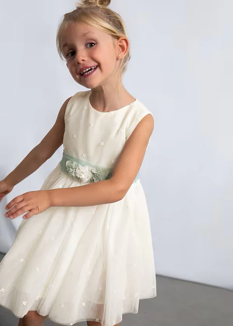 VESTIDO TULL CEREMONIA TULL BORDADO CRUDO