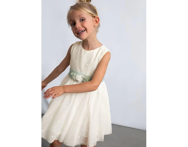 VESTIDO TULL CEREMONIA TULL BORDADO CRUDO