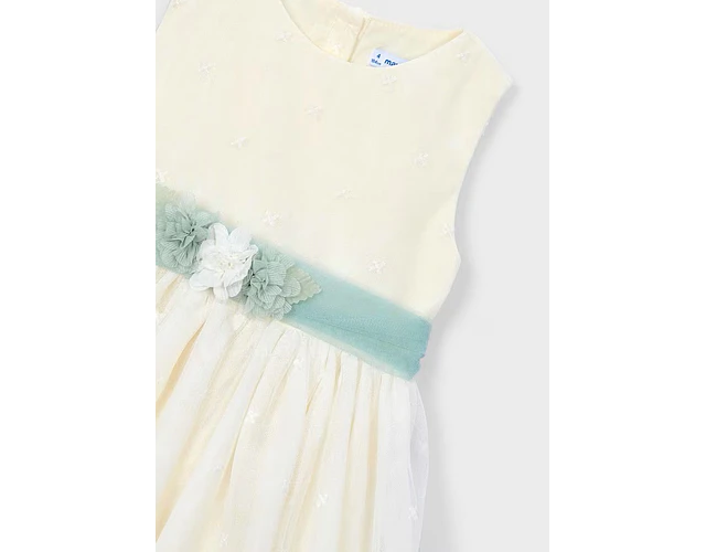 VESTIDO TULL CEREMONIA TULL BORDADO CRUDO