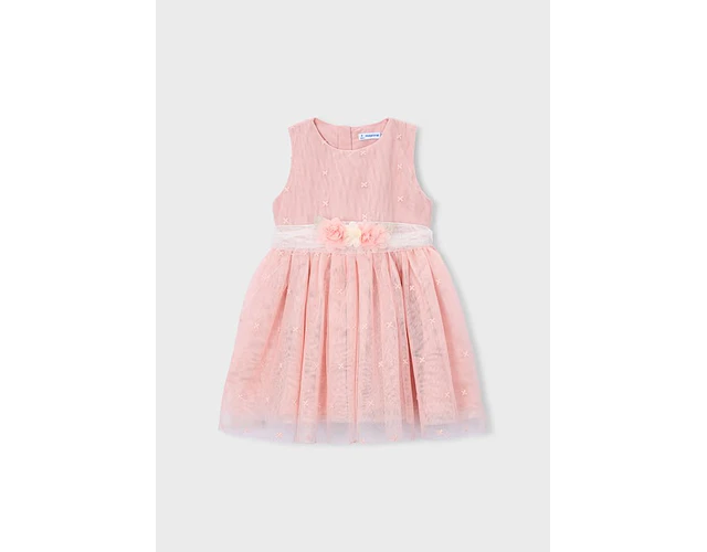 VESTIDO TULL BORDADO FAJIN FLORES 