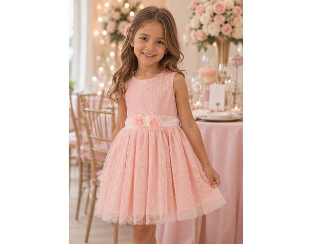 VESTIDO TULL BORDADO FAJIN FLORES 
