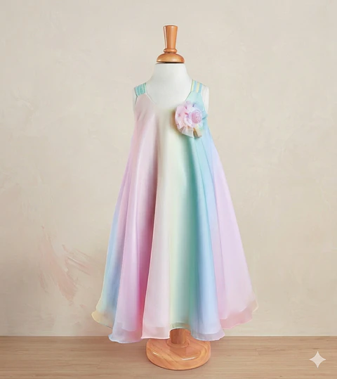 VESTIDO INFANTIL ARCOIRIS TONO PASTEL UNICORNIO TIPO BATA BD5677