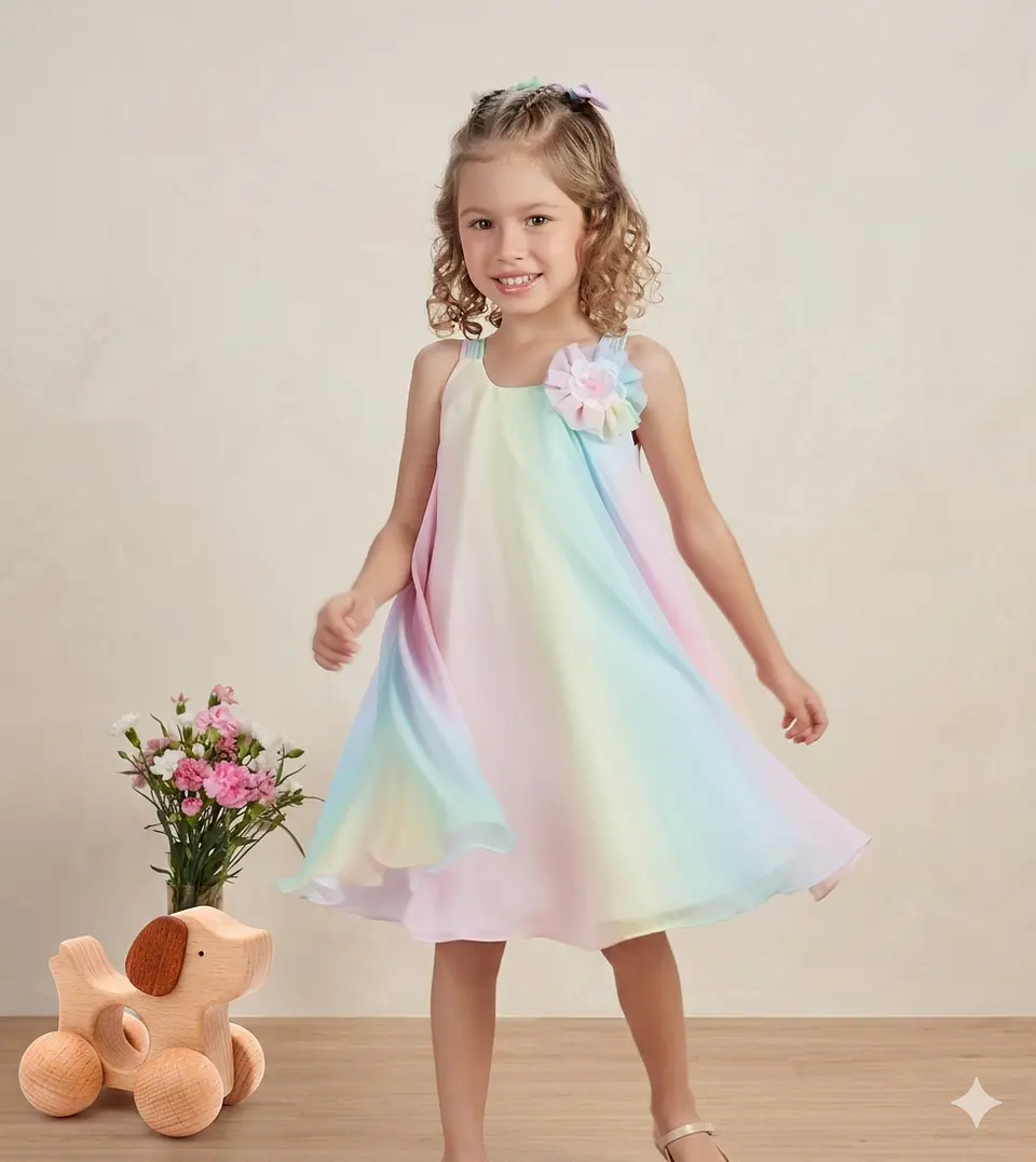 VESTIDO INFANTIL ARCOIRIS TONO PASTEL UNICORNIO TIPO BATA BD5677 2