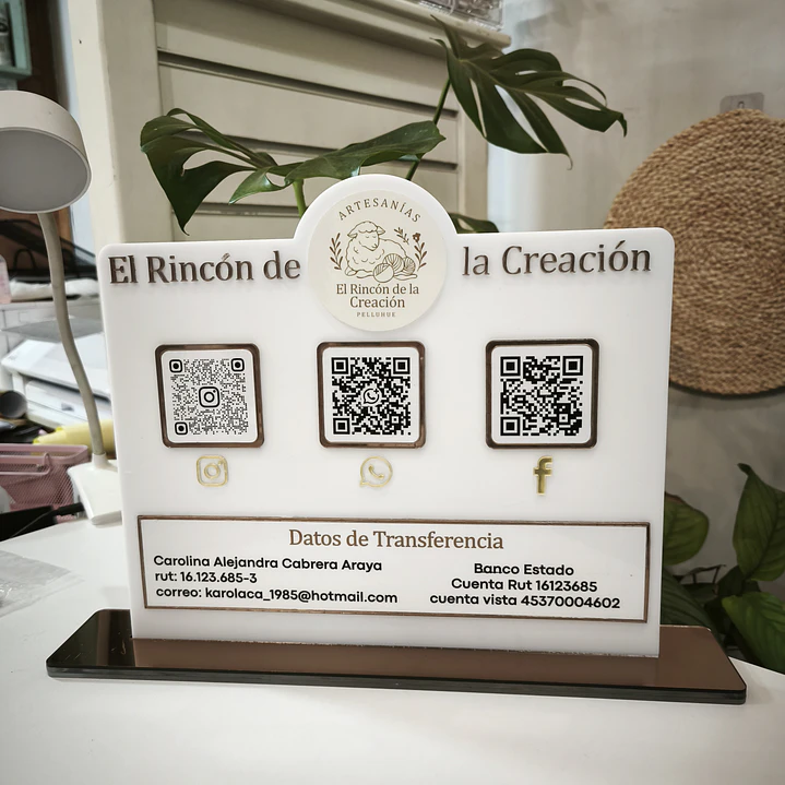 Letrero acrílico Qr sobremesa L 1
