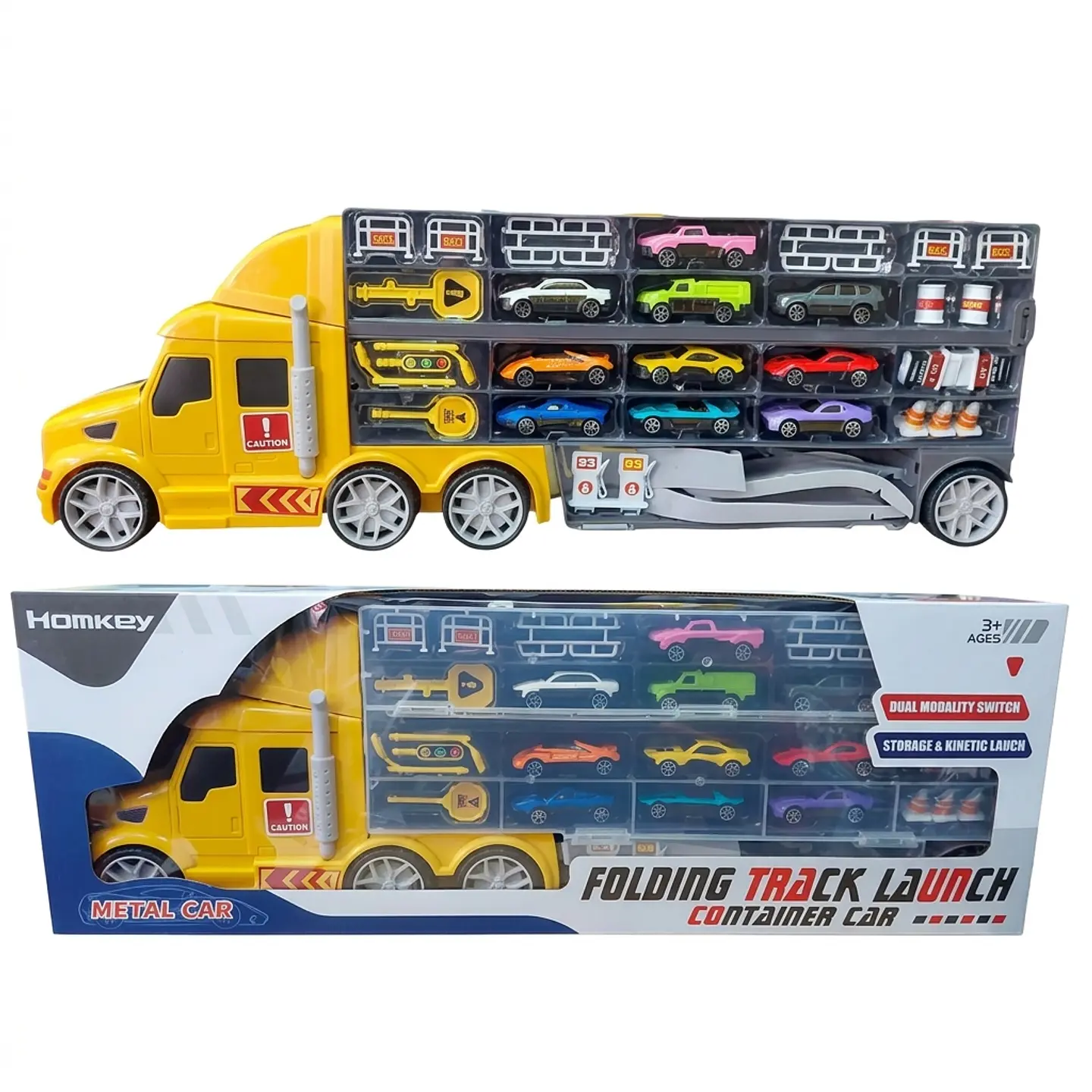 Camión Contenedor con Pista Lanzadora y Autos Metálicos (Folding Track) 5
