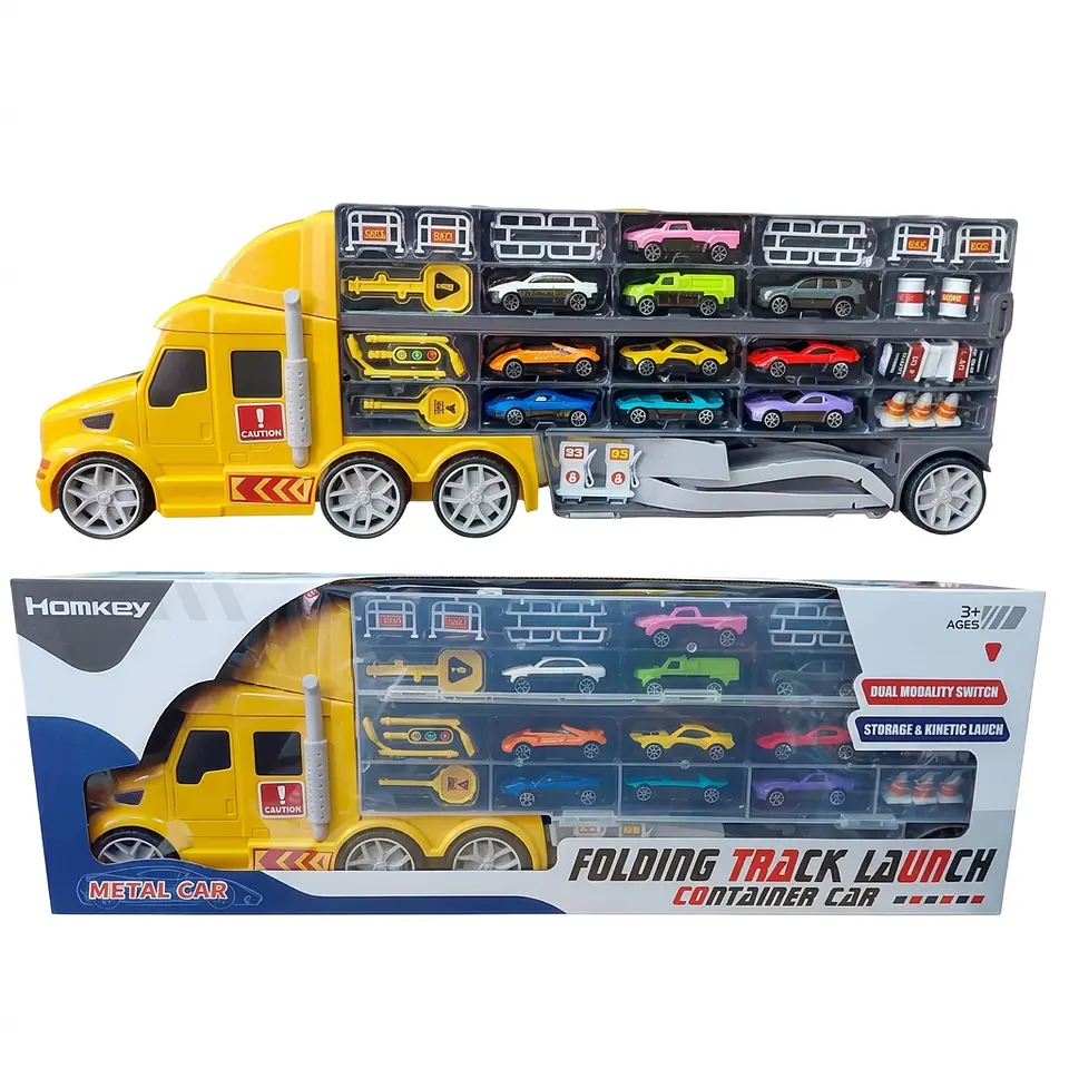 Camión Contenedor con Pista Lanzadora y Autos Metálicos (Folding Track) 5