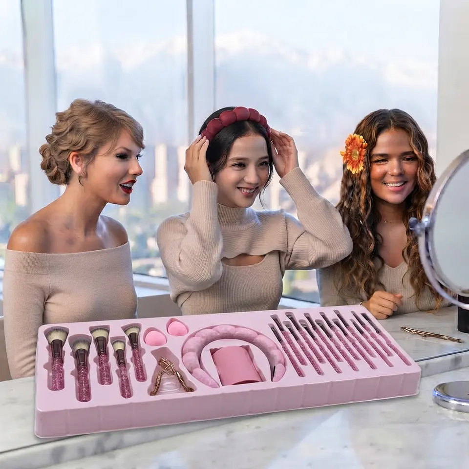 Set de Brochas de Maquillaje 24 Piezas Deluxe (Rosado) 4