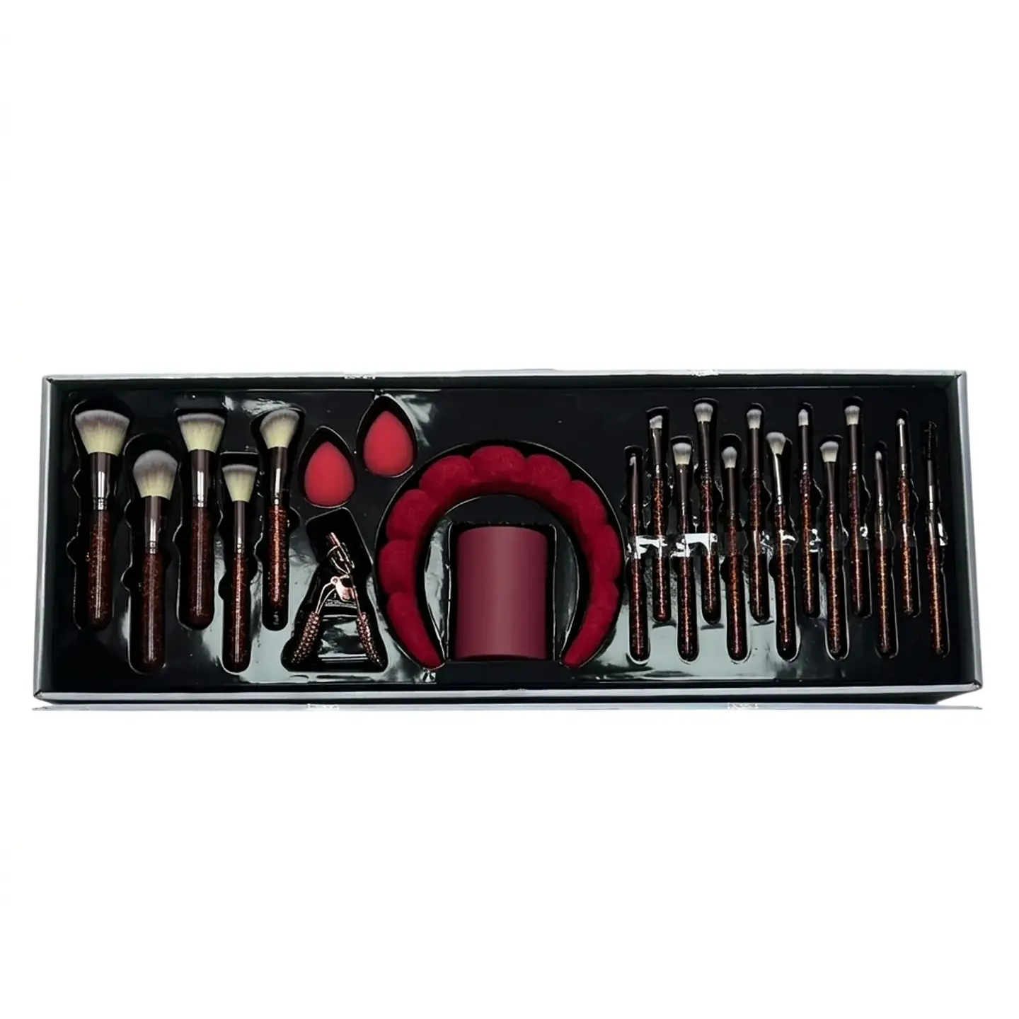 Set de Brochas de Maquillaje 24 Piezas Deluxe (Rojo/Negro) 1