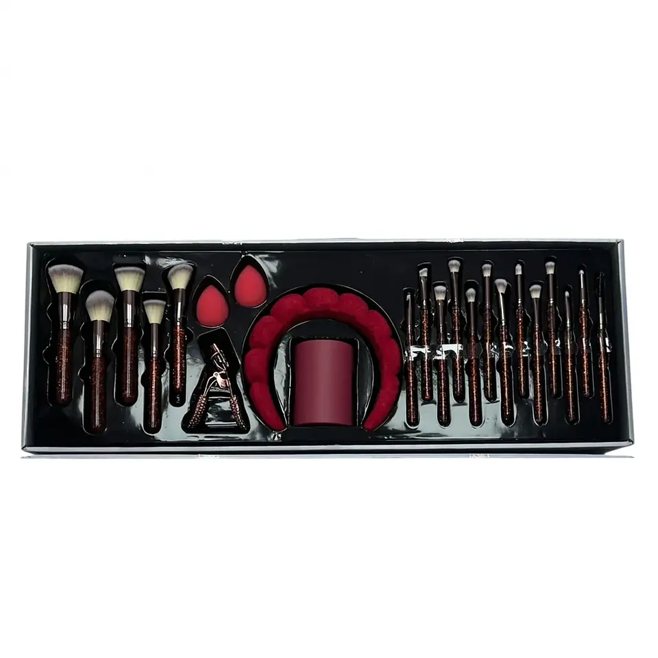 Set de Brochas de Maquillaje 24 Piezas Deluxe (Rojo/Negro) 1