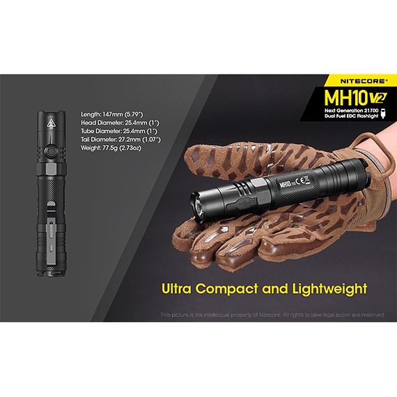 Linterna LED Nitecore 1200 lúmenes Recargable USB MH10 V2- Image 25