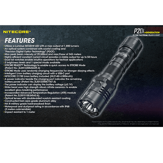 Linterna LED Nitecore 1800 lúmenes Recargable USB P20i- Image 6
