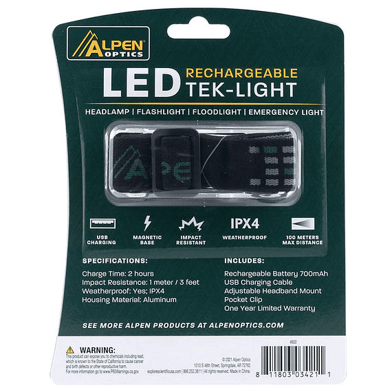 Linterna Mano y Fronal LED Alpen Optics 500 lúmenes Tek-Light Recargable USB- Image 11