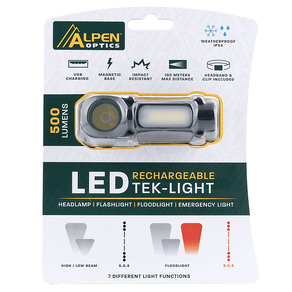 Linterna Mano y Fronal LED Alpen Optics 500 lúmenes Tek-Light Recargable USB- Image 10