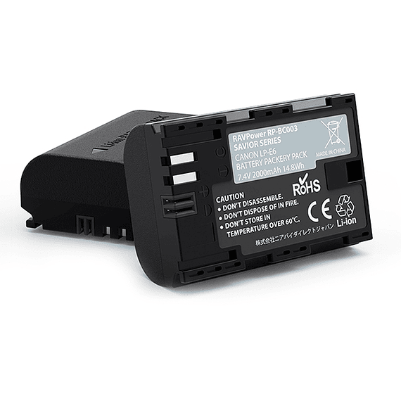 Batería Reemplazo RAVPower Canon LP-E6 Kit 2x con Cargador USB- Image 3