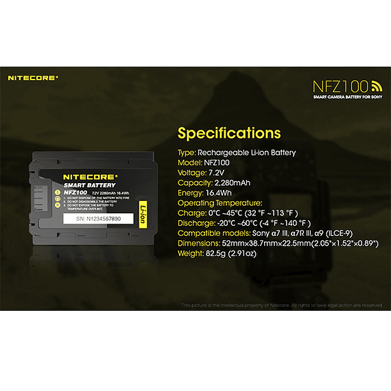 Batería Reemplazo Nitecore Sony NFZ100 con Bluetooth- Image 5