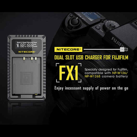 Cargador Nitecore FX1 Dual-Slot USB para Fuji NP-W126s- Image 14