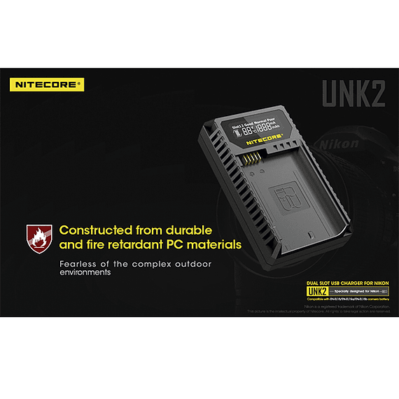 Cargador Nitecore UNK2 Dual-Slot USB para Nikon EN-EL15 y EN-EL15A- Image 5