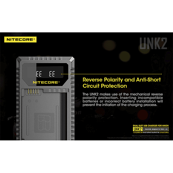 Cargador Nitecore UNK2 Dual-Slot USB para Nikon EN-EL15 y EN-EL15A- Image 6