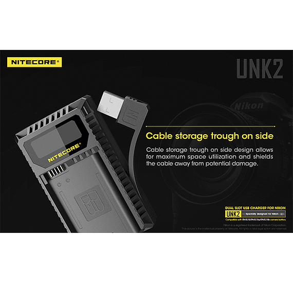 Cargador Nitecore UNK2 Dual-Slot USB para Nikon EN-EL15 y EN-EL15A- Image 8