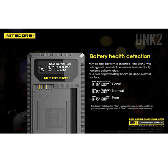 Cargador Nitecore UNK2 Dual-Slot USB para Nikon EN-EL15 y EN-EL15A- Image 10