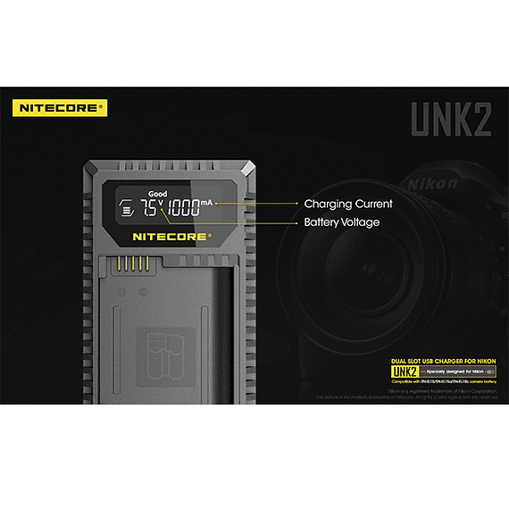 Cargador Nitecore UNK2 Dual-Slot USB para Nikon EN-EL15 y EN-EL15A- Image 11