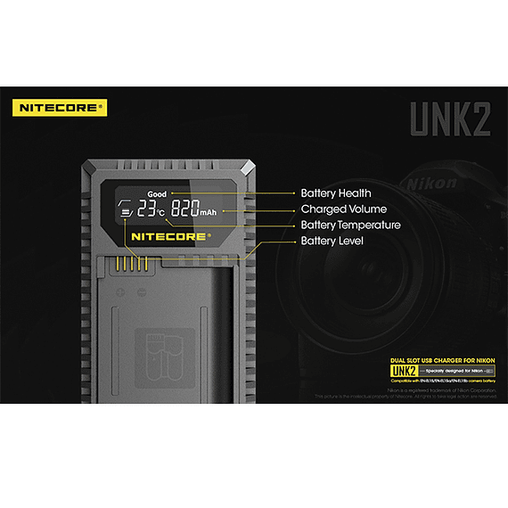 Cargador Nitecore UNK2 Dual-Slot USB para Nikon EN-EL15 y EN-EL15A- Image 12