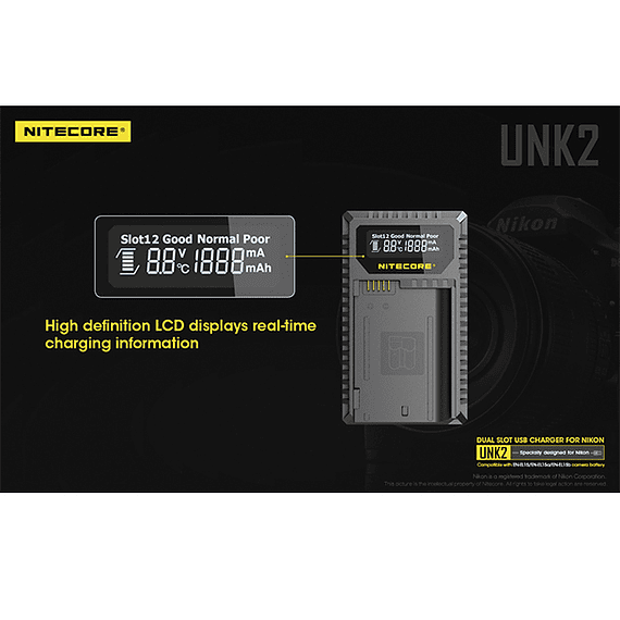 Cargador Nitecore UNK2 Dual-Slot USB para Nikon EN-EL15 y EN-EL15A- Image 13