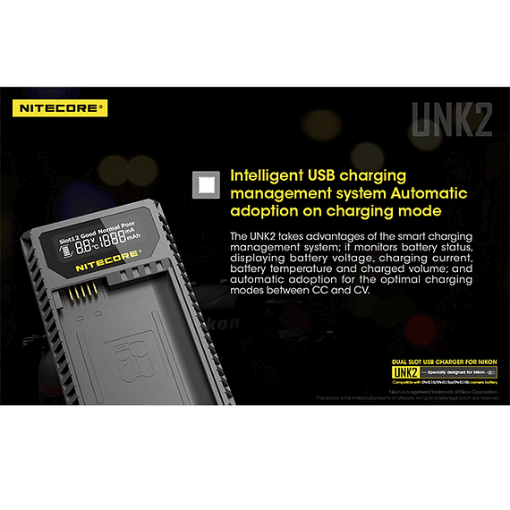 Cargador Nitecore UNK2 Dual-Slot USB para Nikon EN-EL15 y EN-EL15A- Image 14
